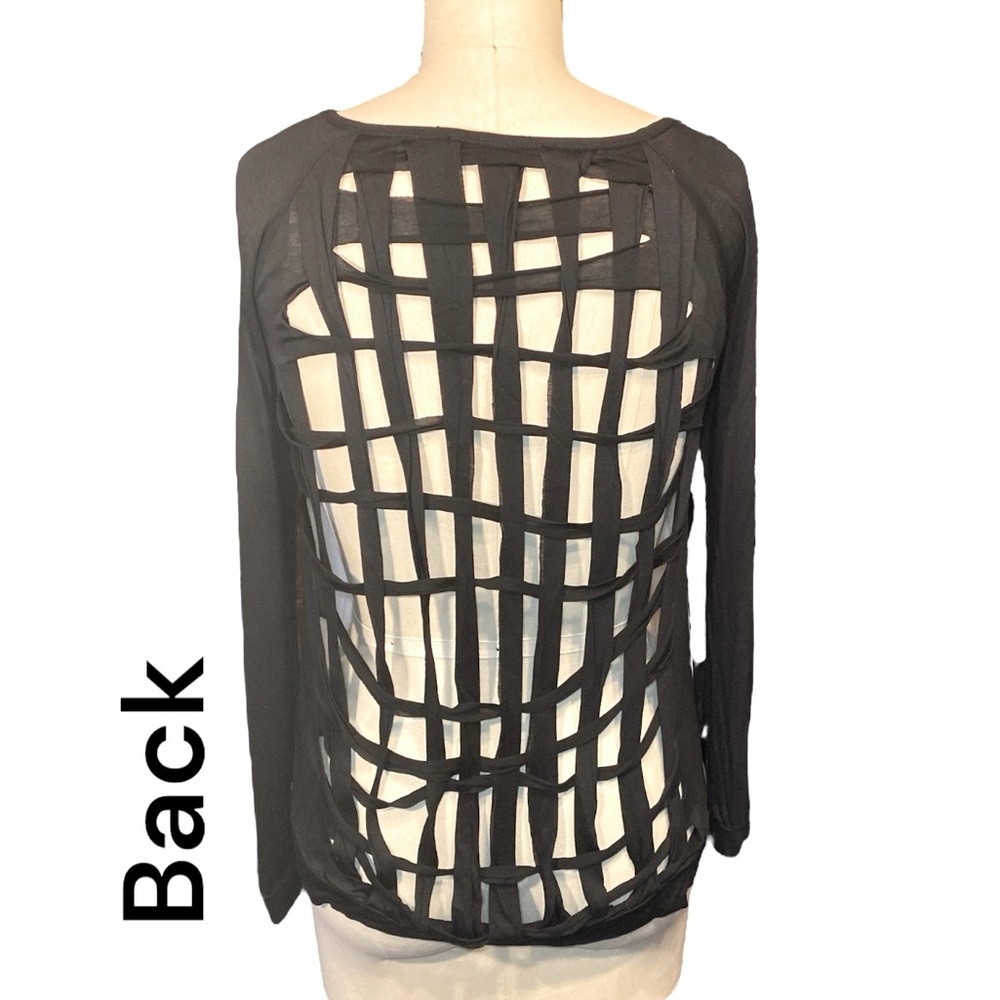 Sexy Back to this Top, Cut Out Knit Fabric Strips Small Black & White